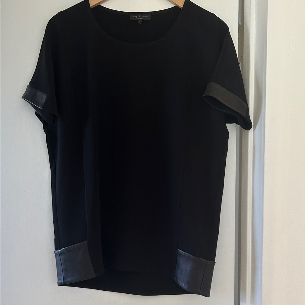 rag & bone Black Top with Leather Accents